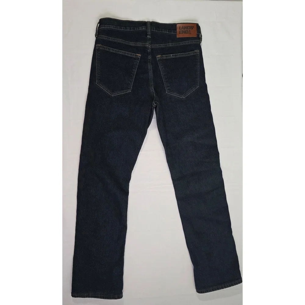 Lands End Mens Flannel Lined Straight Leg Jeans Dark Wash Indigo 30x30 1799238